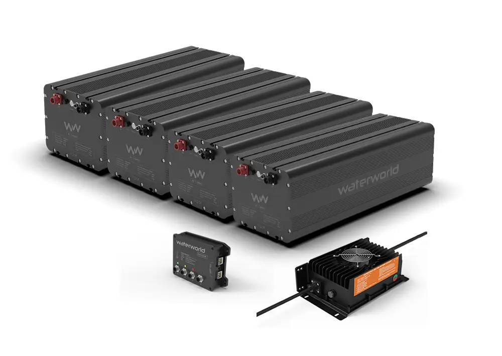 4x WaterWorld 48-6800 LFP battery incl. 35A charger and BatteryLink