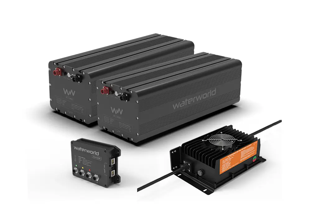 2x WaterWorld 48-6800 LFP battery incl. 35 A charger and BatteryLink CANopen