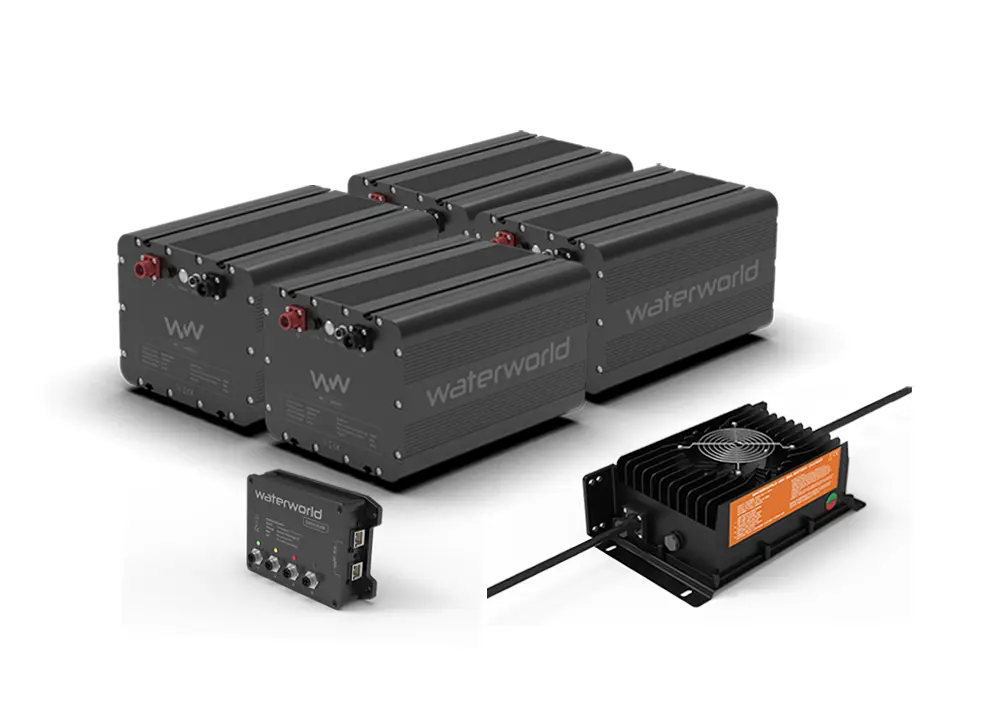 4x WaterWorld 48-3400 LFP accu incl. 35A lader en BatteryLink CANopen
