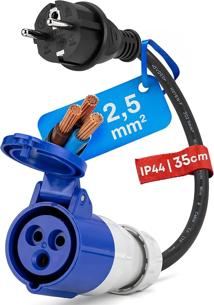 Adapter Cord Set CEE Female to Schuko Male 16A - 35cm - IP44
