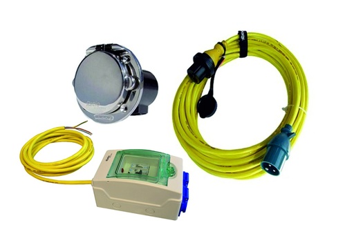 [MP16-kit-DUAL] Ratio shore power set with 15 m. cable, double Schuko and stainless steel inlet 10A/250V
