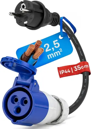 [A019151] Verloop | Blauwe CEE Female -> Schuko Male 16A - 35cm - IP44